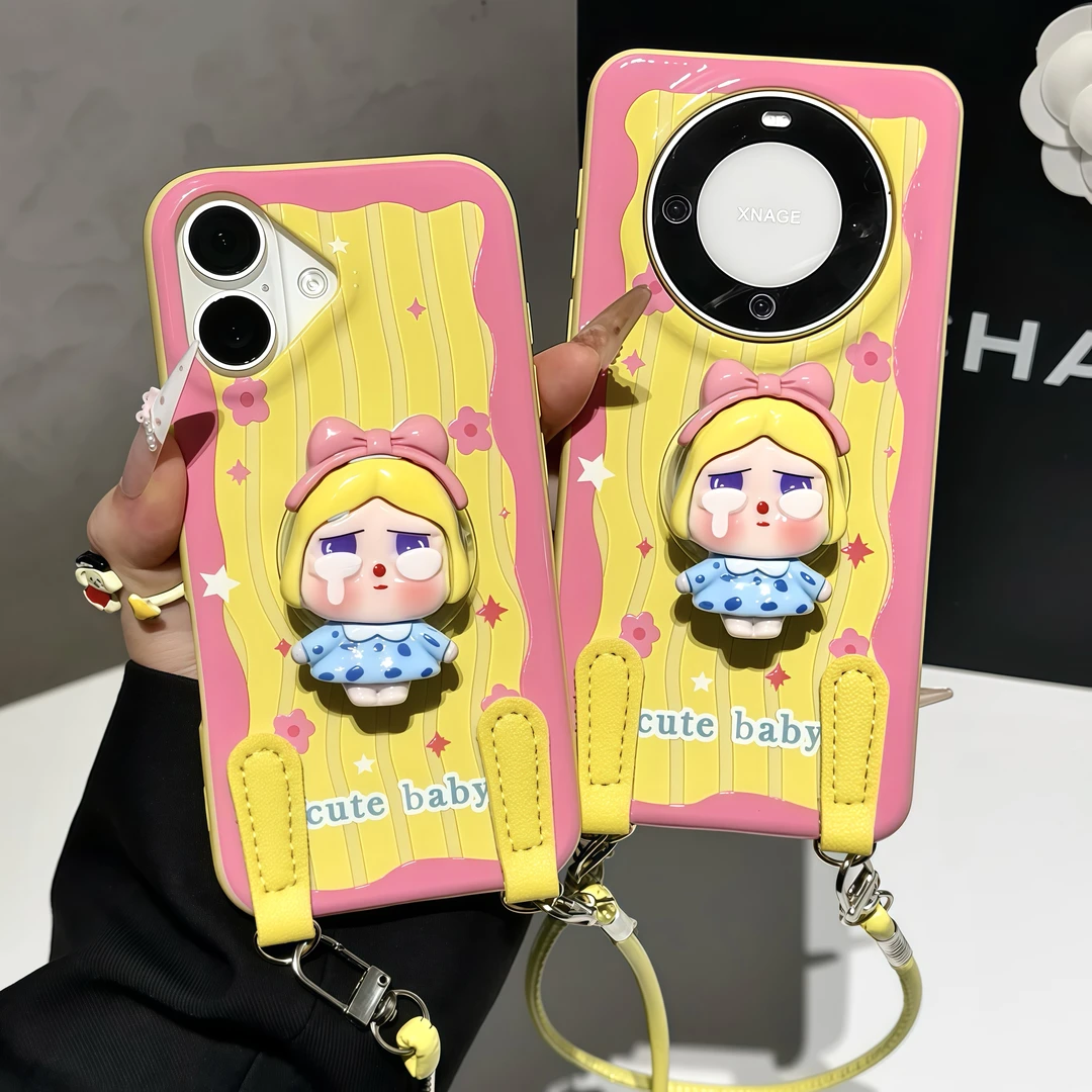 立体哭娃支架挂绳适用iPhone17苹果16手机壳15华为vivo小米14oppo