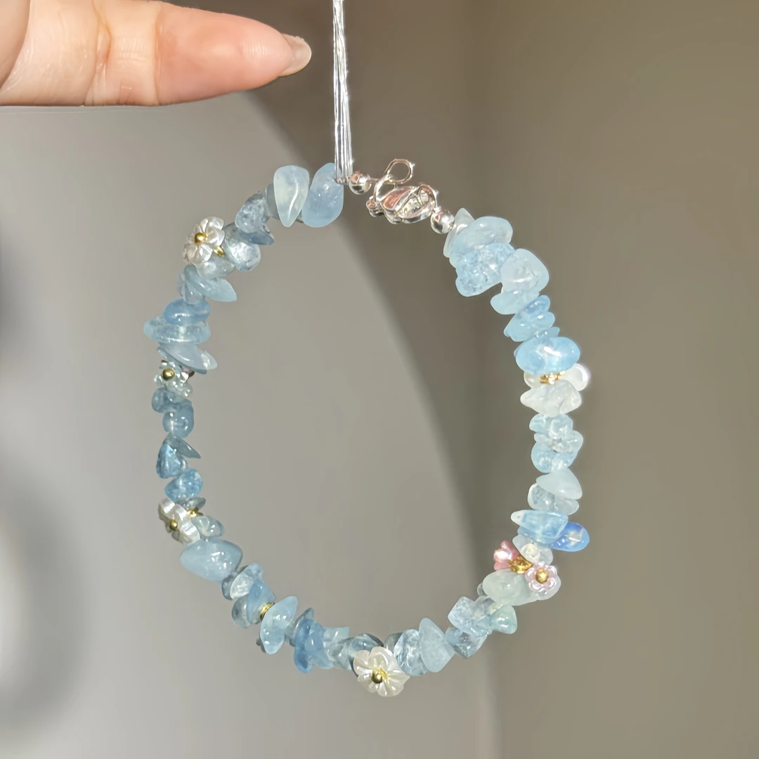 【海蓝宝碎石手镯】原创设计天然海蓝宝兔毛手串轻奢风