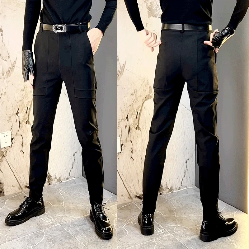 2025年春季新款男士束脚西裤高品质黑色商务靴裤韩版百搭修身裤
