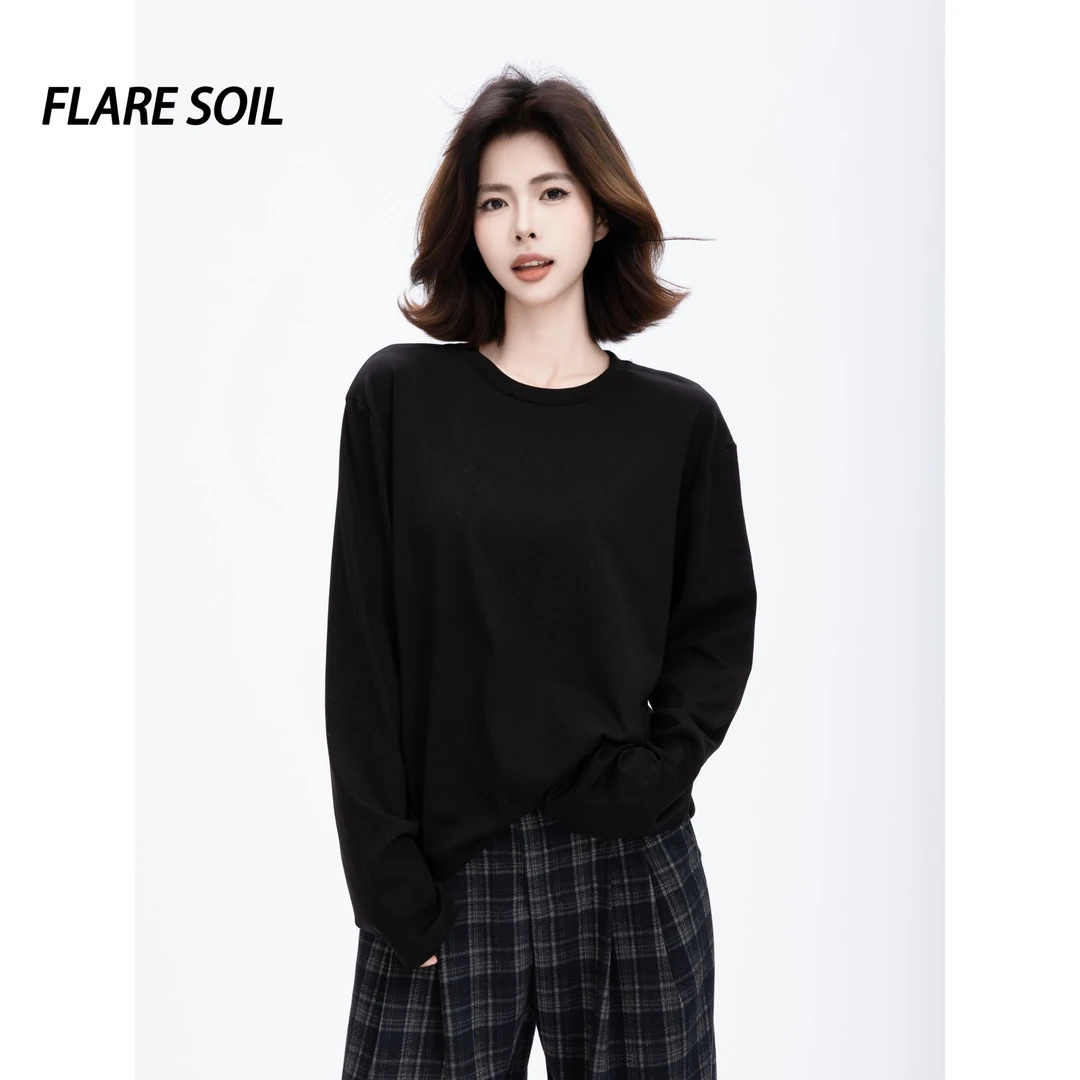 【FLARE SOIL】秋季简约瑜伽圆领宽松型长袖T恤秋装打底衫 T4743A
