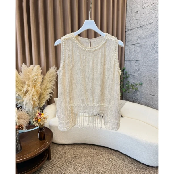 JOJO MUSE【杏花微雨】新款重手工流苏背心，全手工定位钉珠工艺