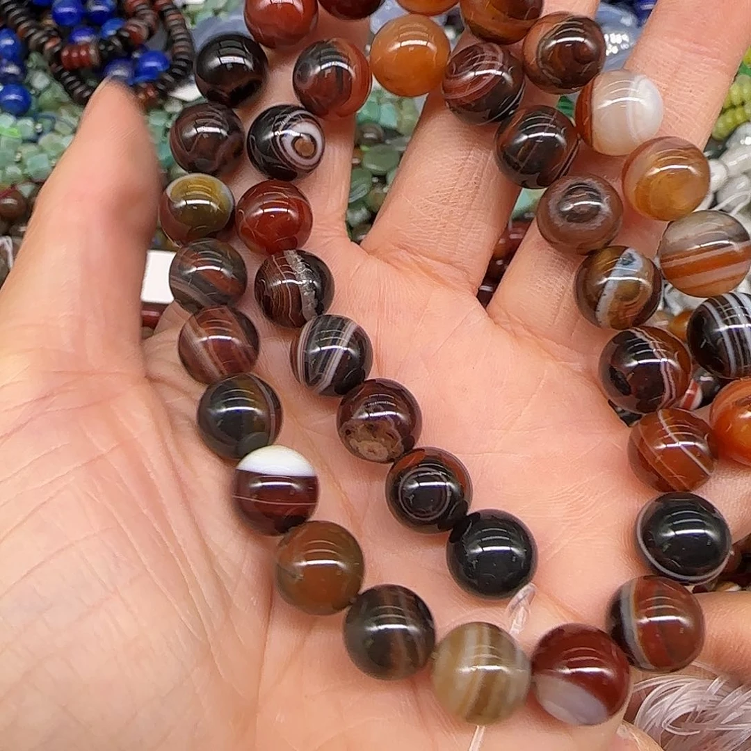 玛瑙/玉髓合金珠宝半成品圆眼玛瑙10mm一条