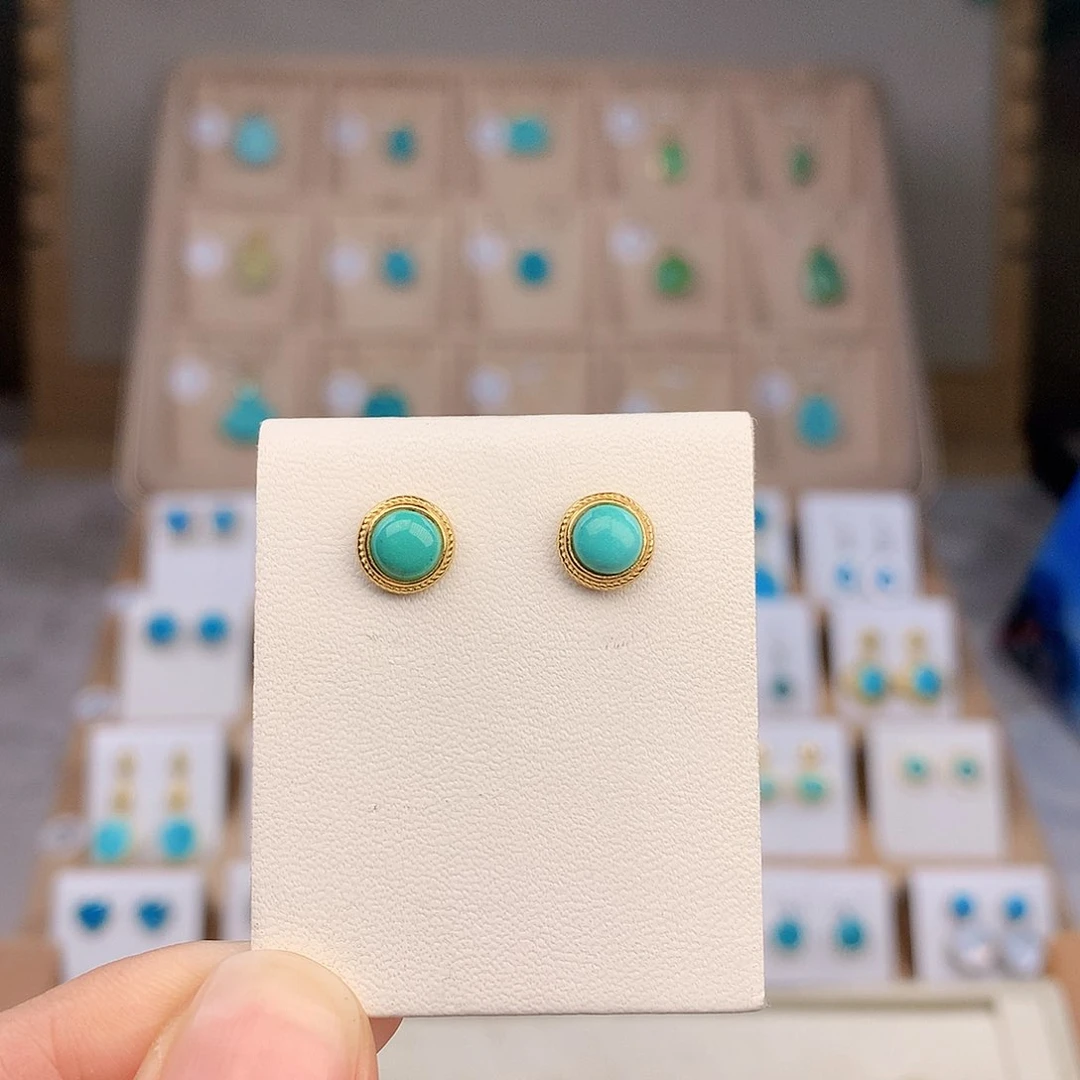银S925镶嵌绿松石耳饰