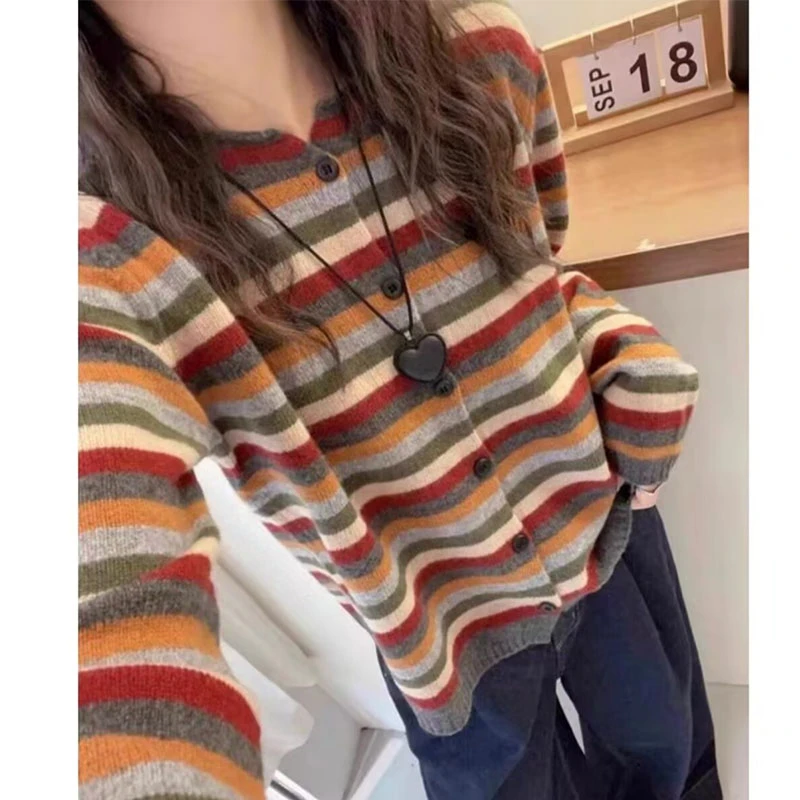 416#【七彩祥云开衫--彩条色】针织开衫上衣开衫毛衣女洋气百搭