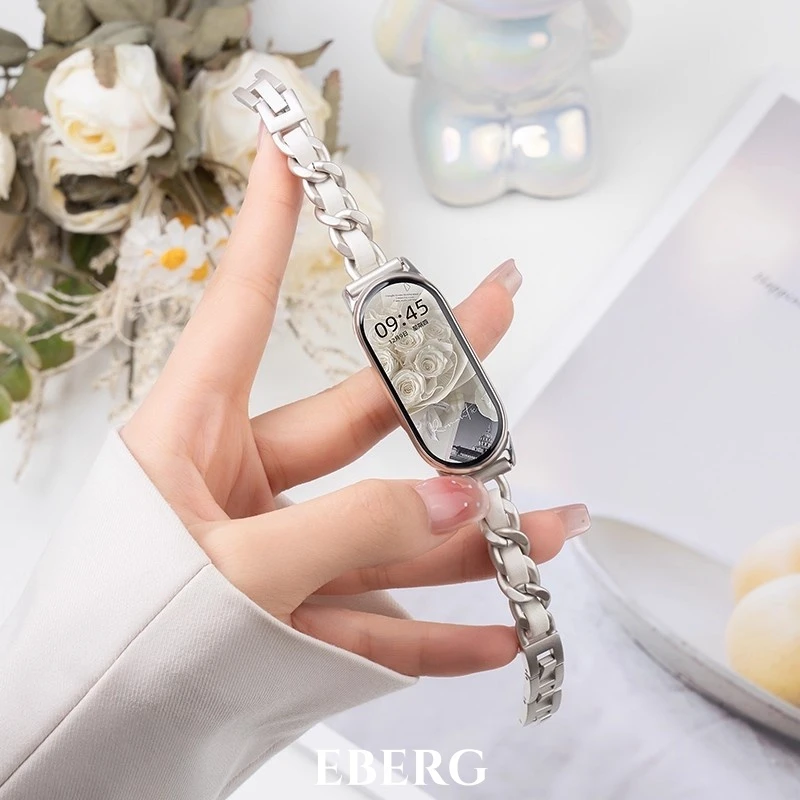 适用小米手环10pro表带金属单圈牛仔链智能小米9手表女款腕带夏天