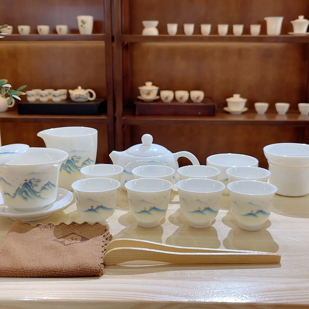 瓷片玄致羊脂玉瓷茶具套装