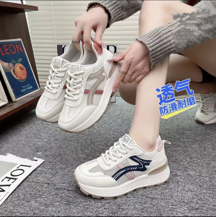 2025春季新款网面阿甘鞋厚底透气百搭时尚女士小众原创休闲鞋女鞋