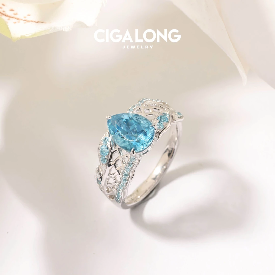 CIGALONGCIGALONG PT950海蓝宝戒指3815【专场推荐】