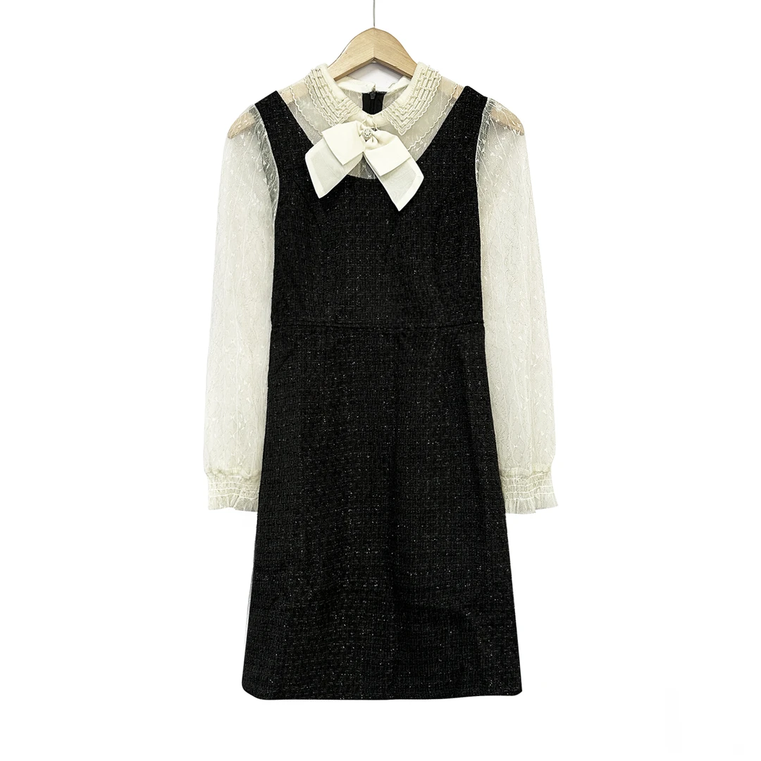 ！女士POLO领蕾丝拼接修身显瘦连衣裙E132