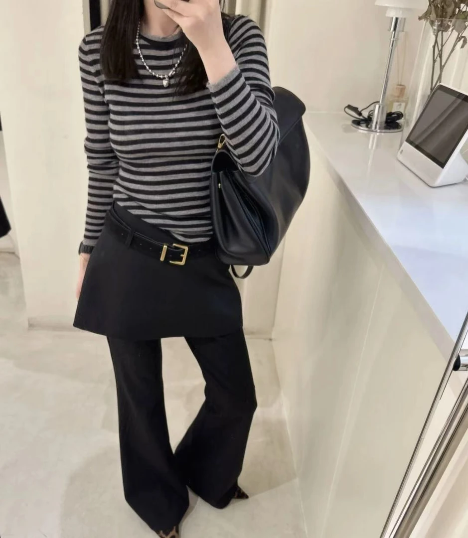 （大橘）超绝显瘦韩版氛围感针织条纹衫25004