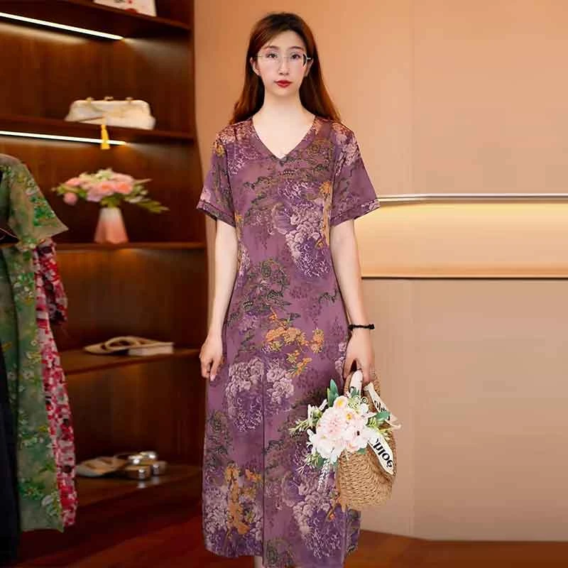 【富贵紫云纹】新款显白遮肉连衣裙B