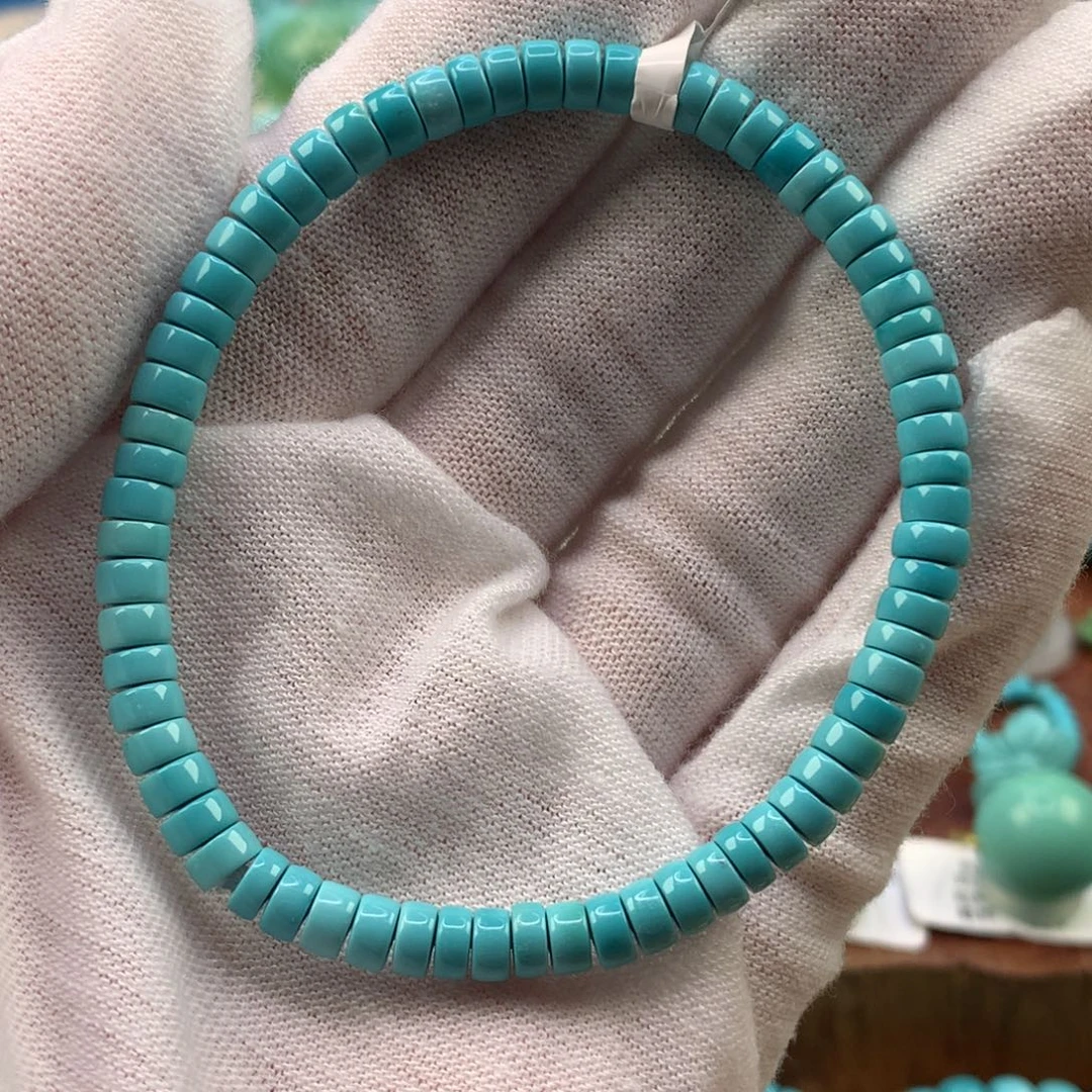 绿松石未镶嵌珠宝奇石高瓷蓝精工直切手串4.6mm