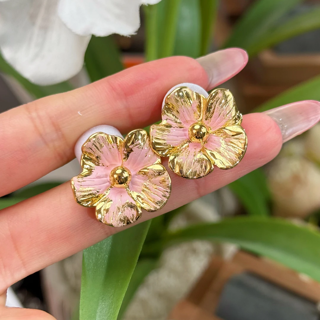 铜合金耳饰 A332 韩国春夏多巴胺粉色花朵气质优雅女神时尚耳环