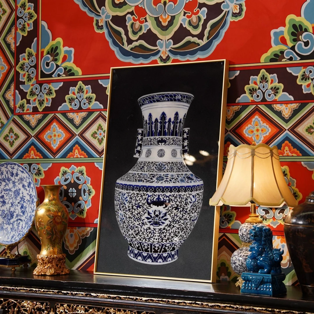 【本尼家】H04非遗手工艺掐丝珐琅装饰画-青花瓷瓶画挂饰国风摆件