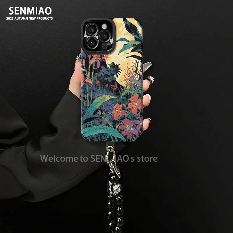 适用【苹果/oppo/华为/vivo/小米】复古花朵小羊皮防摔手机壳女款