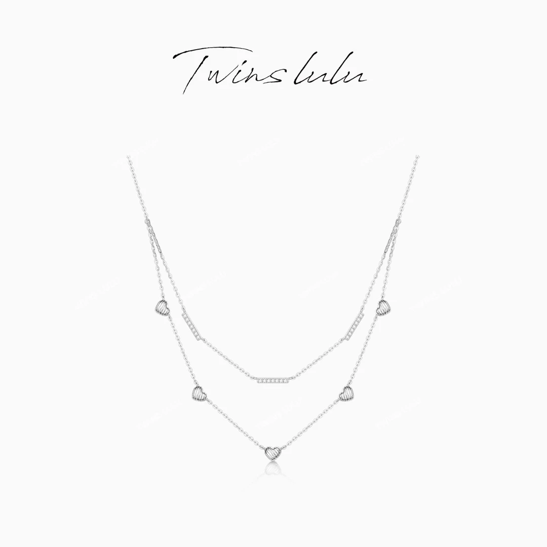 TWINS LULU 925银 镀k金 时尚设计感精致百搭双层爱心项链TSJ9722