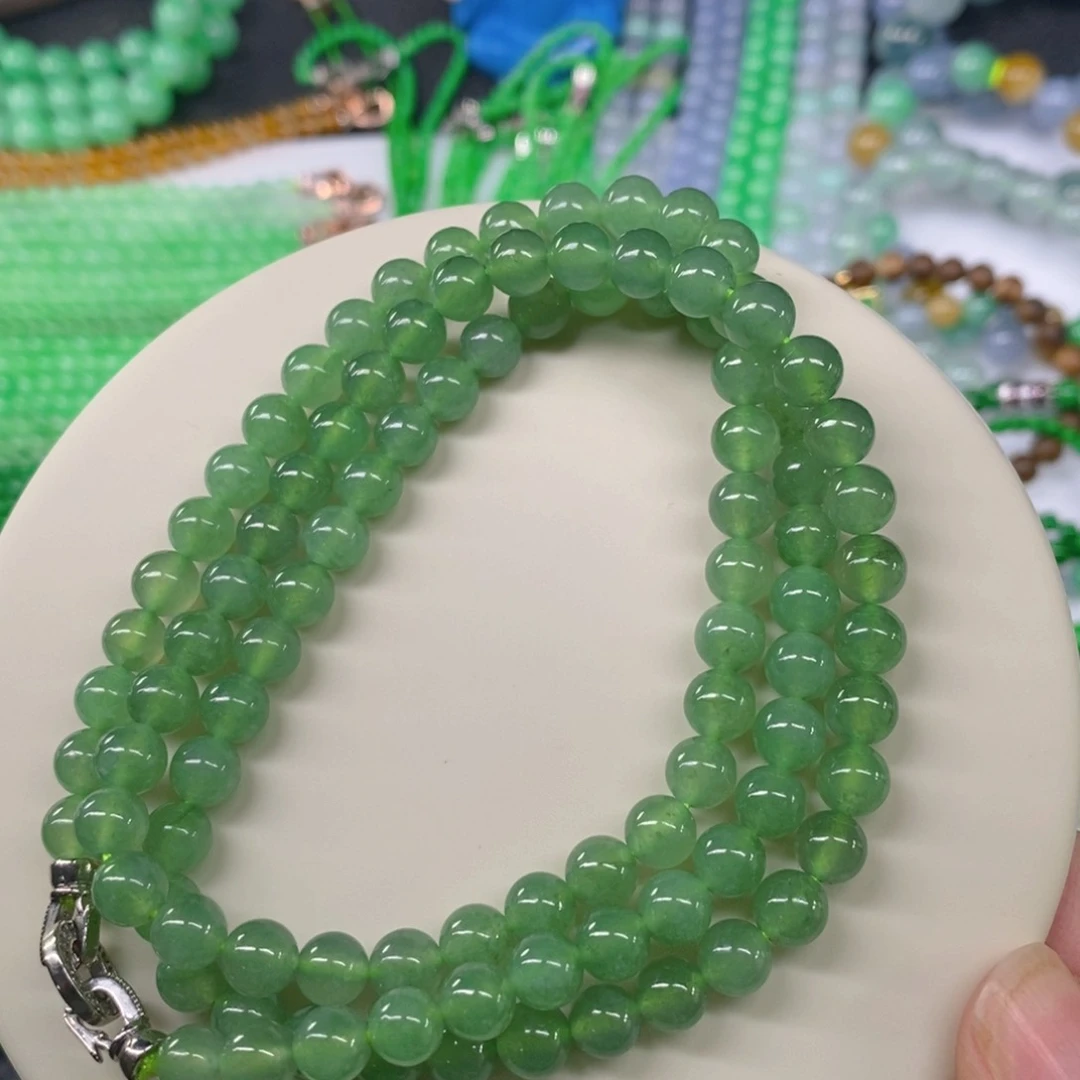 颈饰未镶嵌翡翠缅甸天然翡翠冰种油绿项链6.6