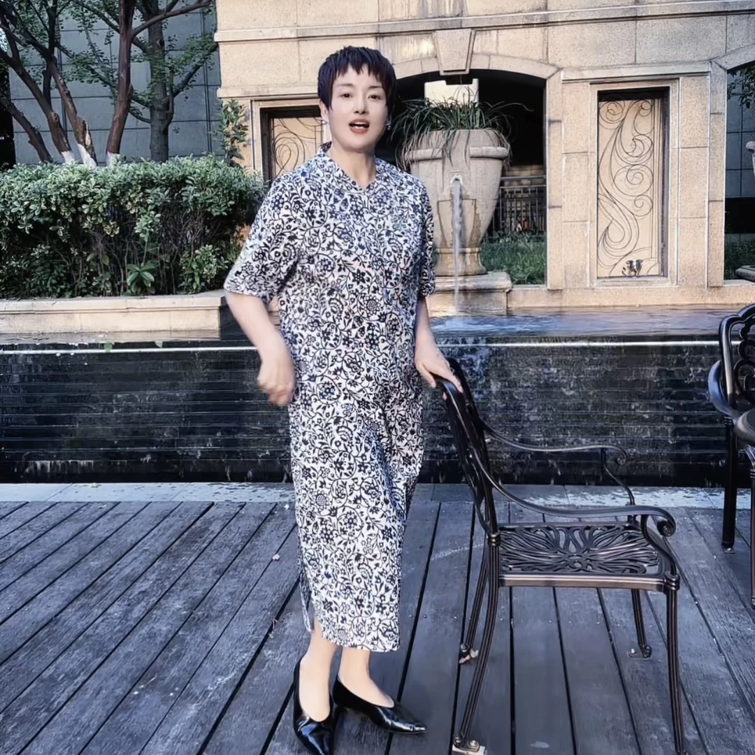 【杭州群姐家】A2511新中式盘扣旗袍领古典气质连衣裙