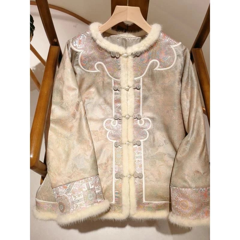 【春不晚】桑蚕丝国风新中式加棉圆领外套 24W0377