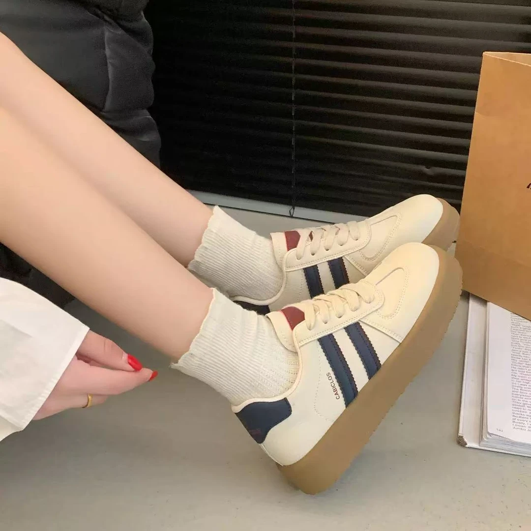 A838 蓝色 德训鞋女2025春季新款百搭学生软底复古阿甘鞋小白板鞋