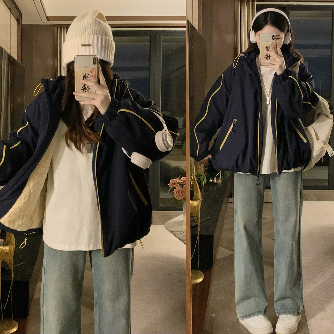 大码加绒短款棉衣外套冬季韩版休闲时尚宽松百搭加厚休闲棉服外套