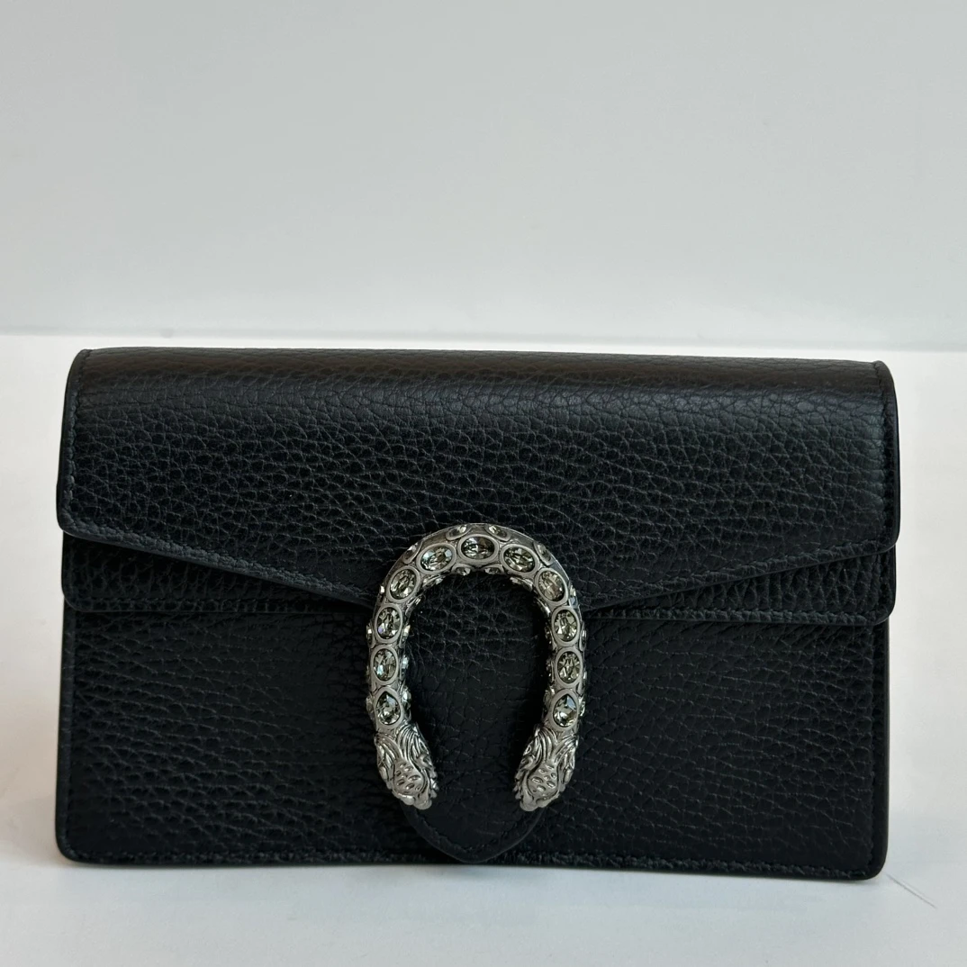 95新 GUCCI/古驰 黑色钻扣mini酒神单肩斜挎链条包 15252