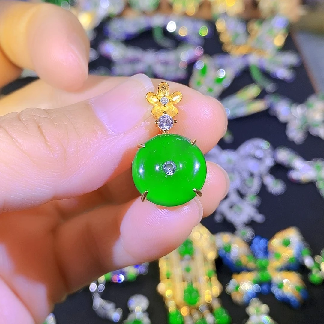 吊坠(不含链)银S925镶嵌翡翠