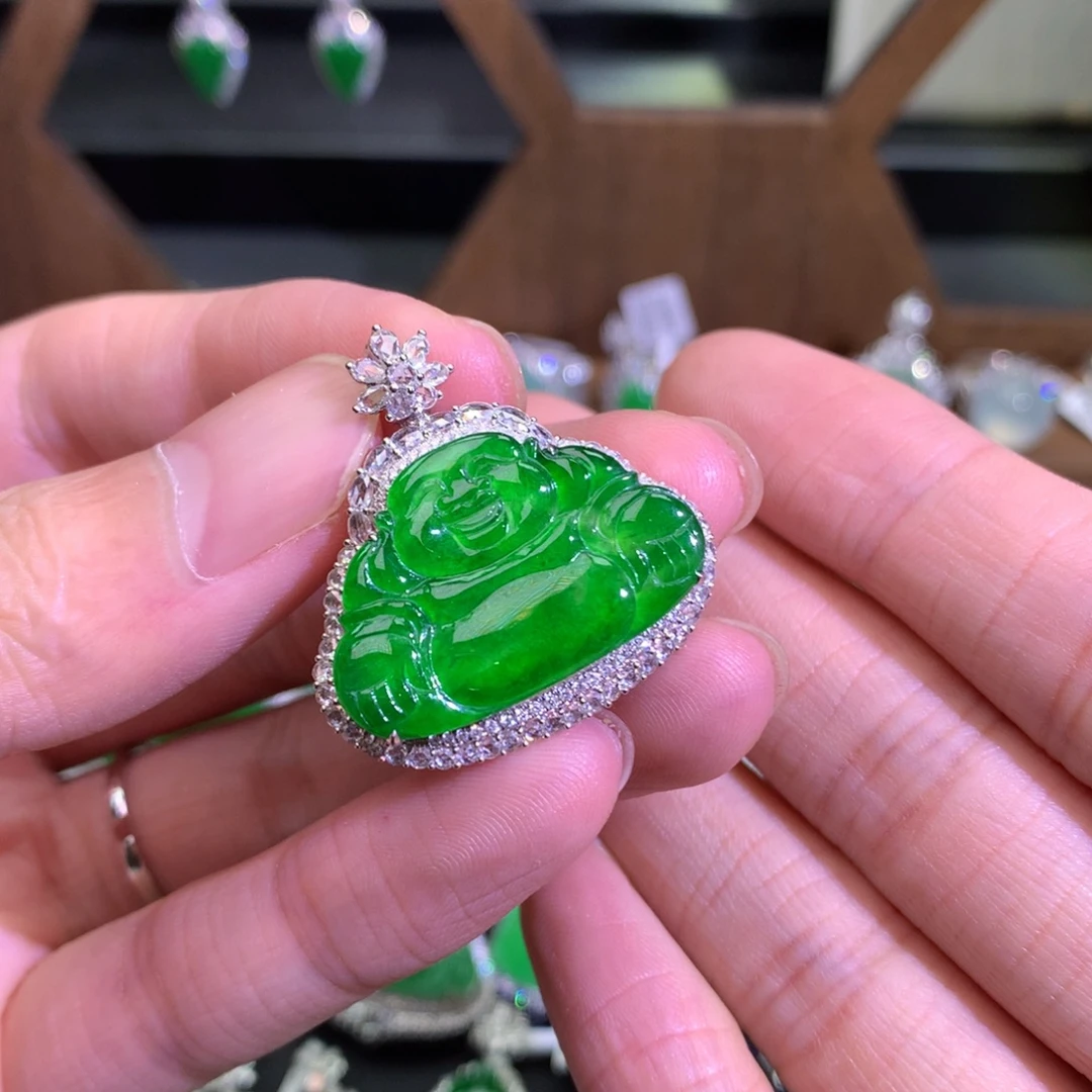 翡翠18K金镶嵌吊坠(不含链)