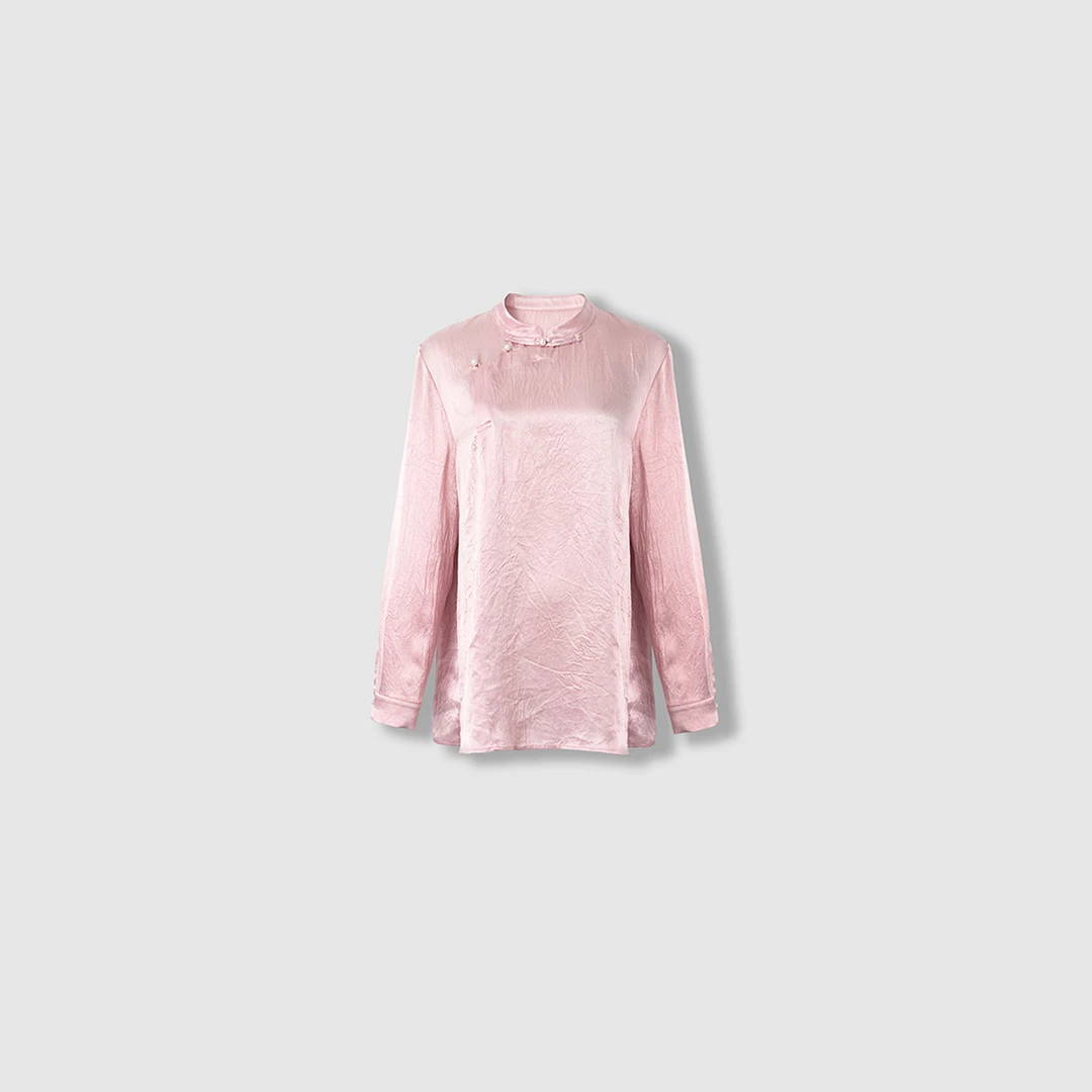 四月初九加大码女装胖MM2025春 醋酸改良旗袍复古中式长袖衬衫