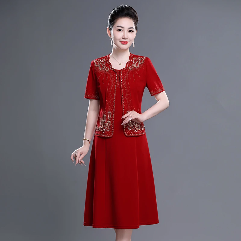 2025夏季新款高贵气质喜婆婆婚礼服装两件套结婚妈妈装婚宴套装裙