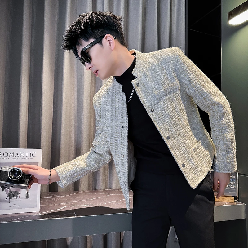 小香风立领外套男士春秋款2025新款高级感潮牌雅痞短款夹克上衣帅