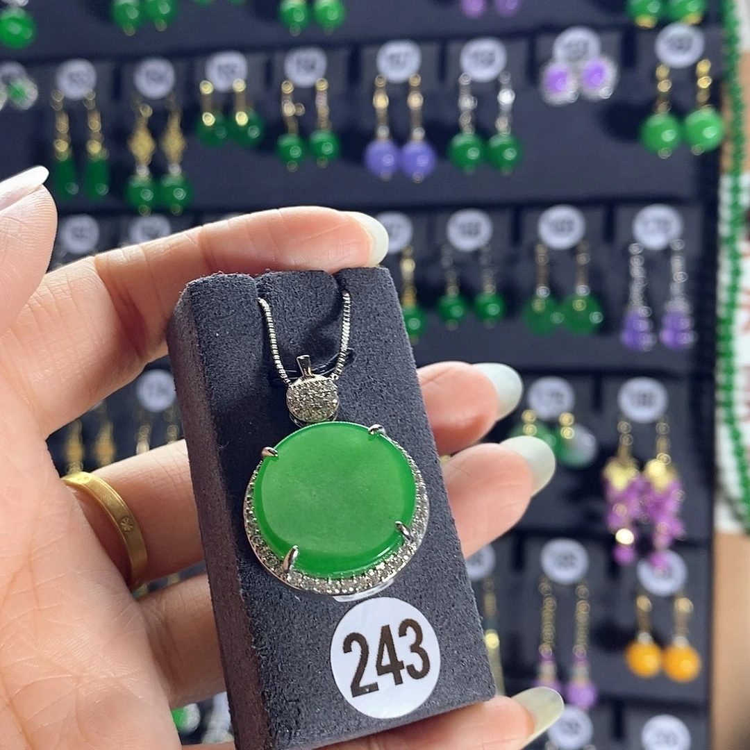 翡翠银S925镶嵌耳饰243