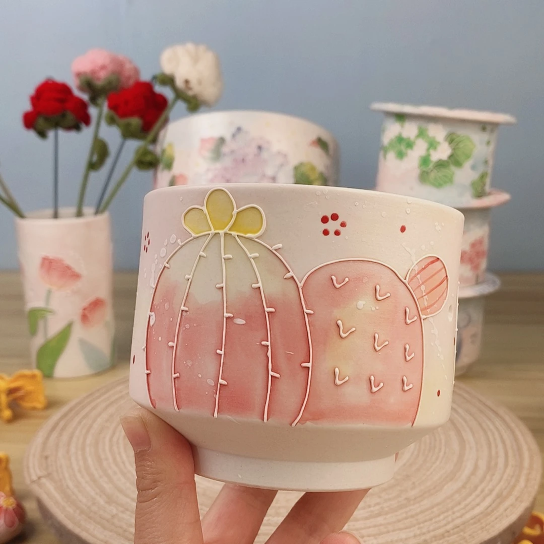 手绘手工制作陶瓷花盆26