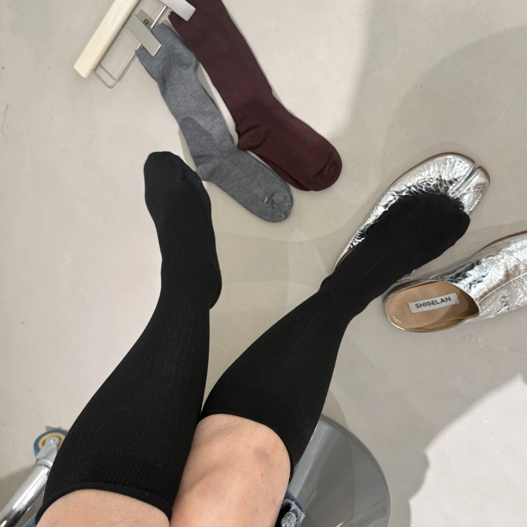 韩国2双春秋款女竖条纹压力显瘦小腿袜日系JK风格可及膝长筒袜