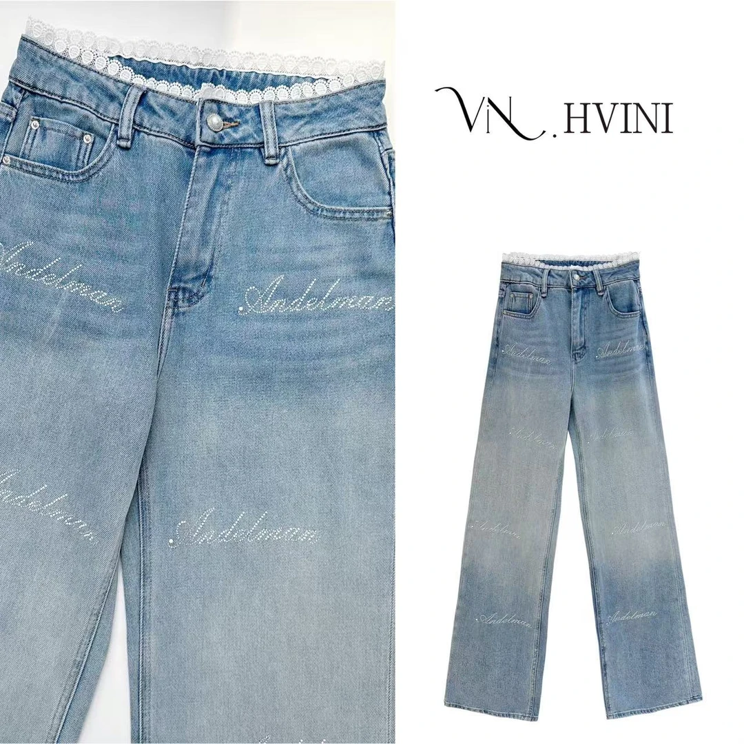 HUANG  VINI【黄微倪】新潮休闲百搭显瘦直筒牛仔裤L1009