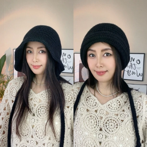 2025秋冬新款混纺一帽多戴女士女款针织帽子冷帽加长流苏辨子帽