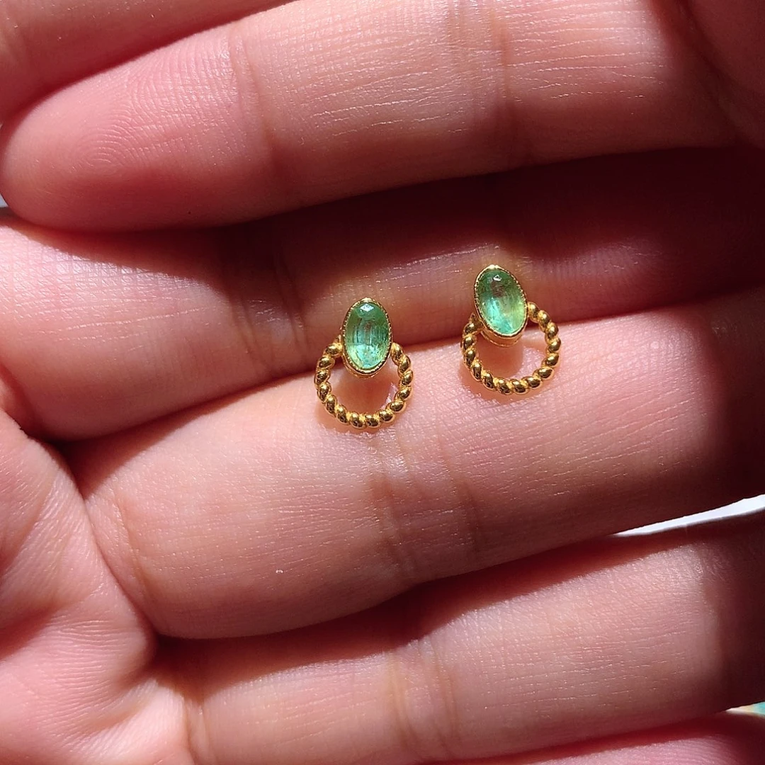 耳饰银S925镶嵌祖母绿