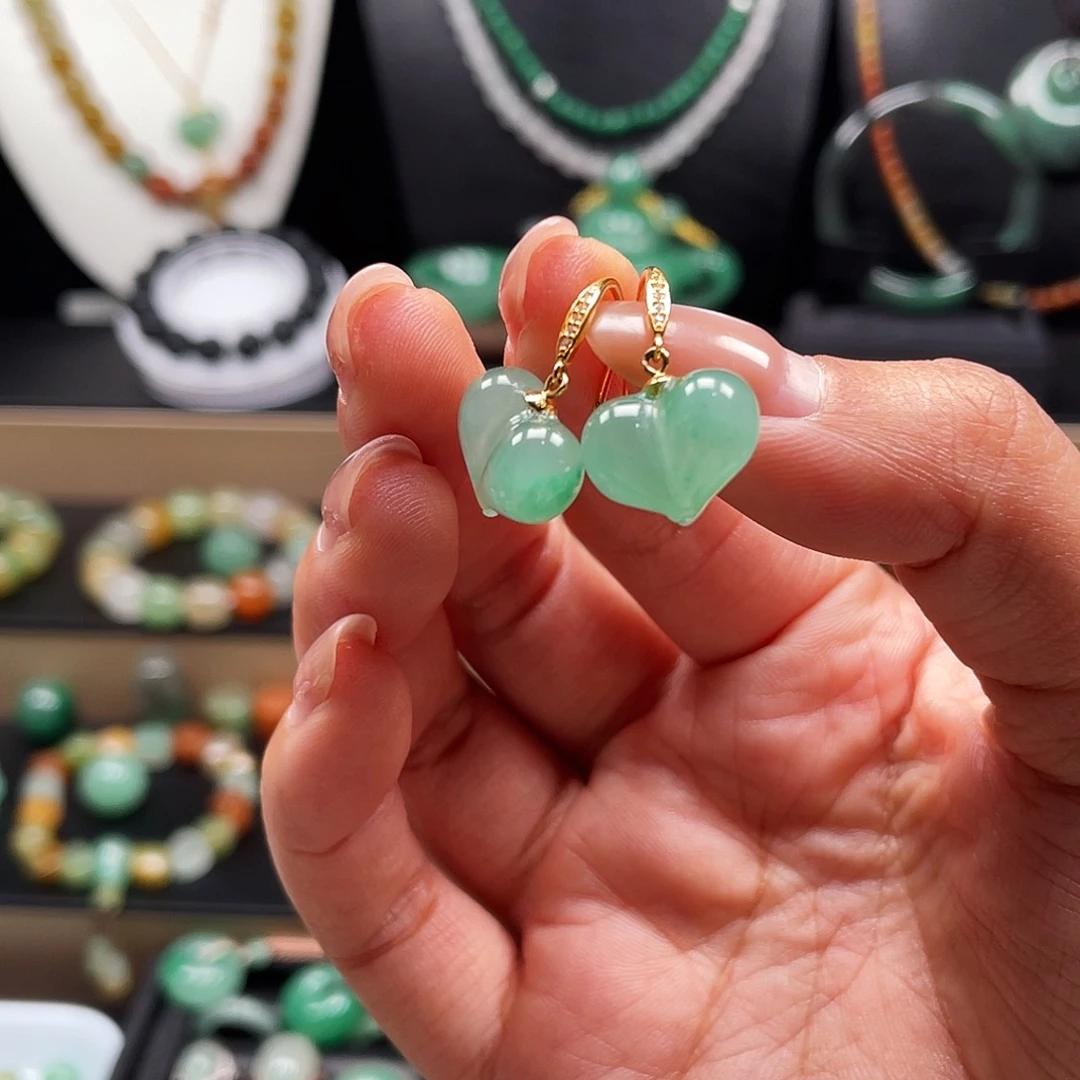 石英质玉银S925镶嵌耳钉