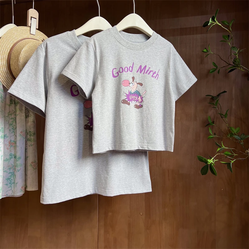 现货【快乐气球】100棉亲子夏装6004女童百搭韩版休闲T恤圆领短袖