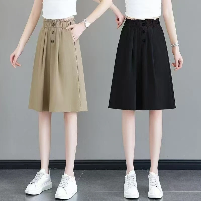 胖妹妹冰丝裙裤女2025夏季薄款高腰宽松显瘦垂感百搭六分阔腿裤女