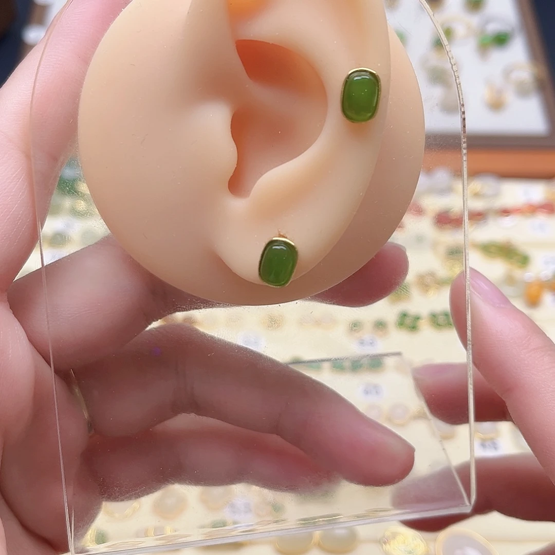 和田玉银S925镶嵌耳饰
