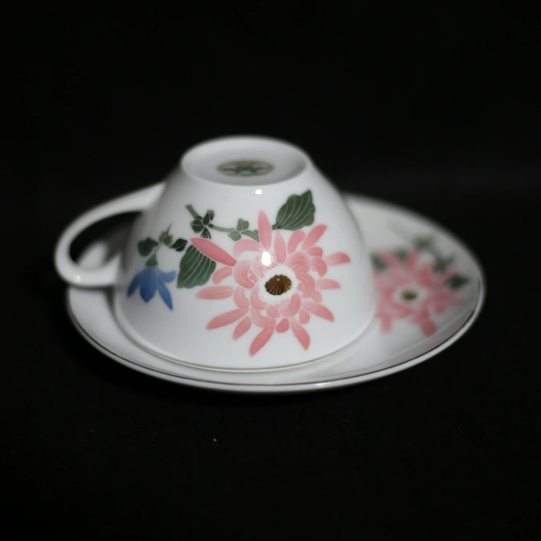 湖南醴陵群力瓷厂釉中彩手绘大球泥杯碟陶瓷几套