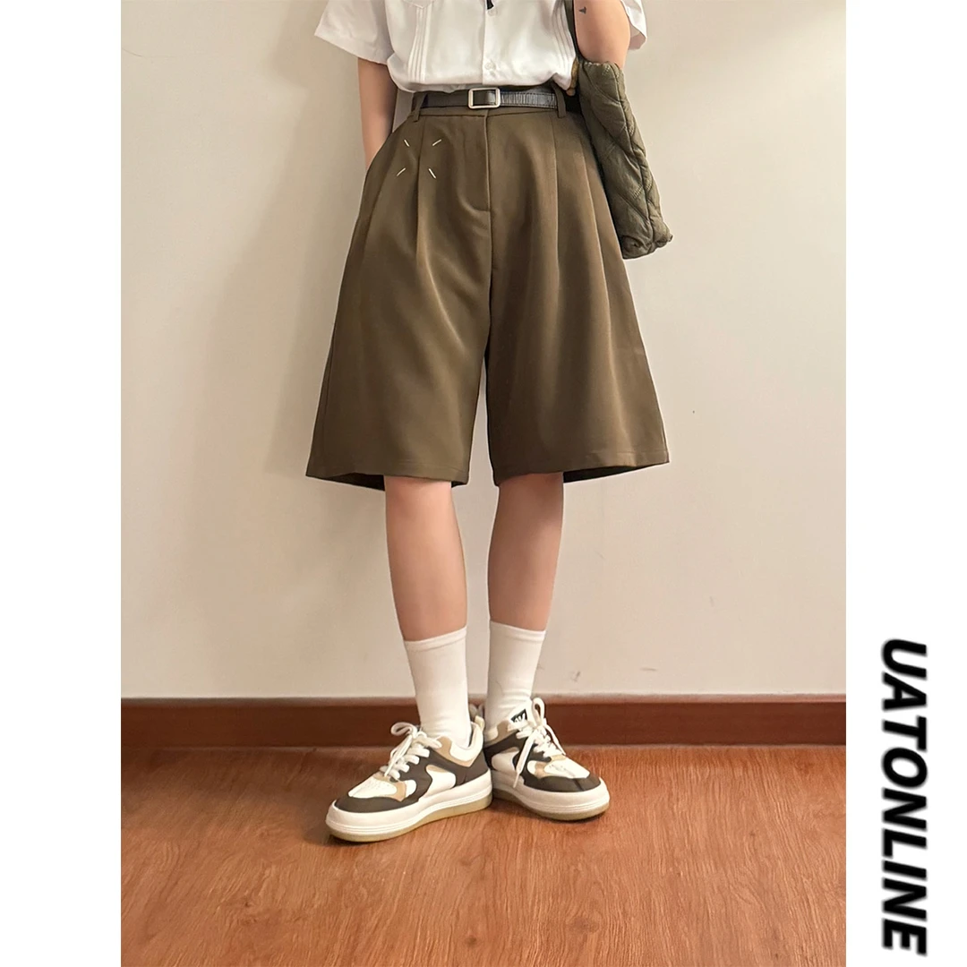 UAT25夏季日系简约纯色休闲西裤宽松阔腿短裤五分裤男女