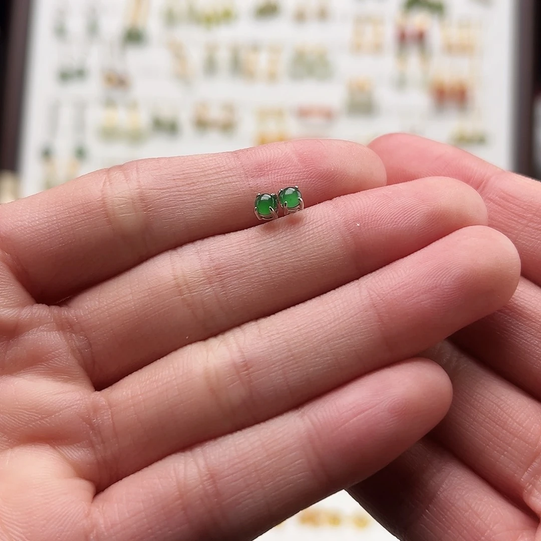 银S925镀金镶嵌和田玉耳饰海*