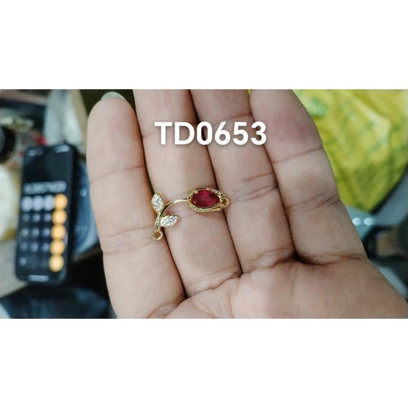 铜吊坠 【海家】 TD0653 铜镀真金玫瑰玫红钻吊坠 镀16K金色 5pcs