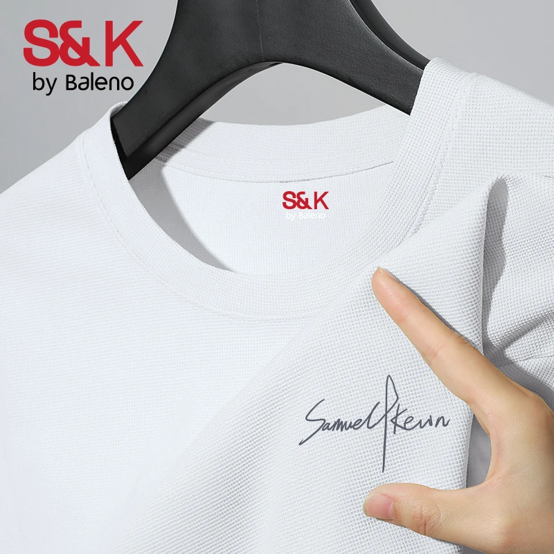 班尼路S&K系列正肩t恤男夏季高级感白色华夫格短袖女款宽松体恤X