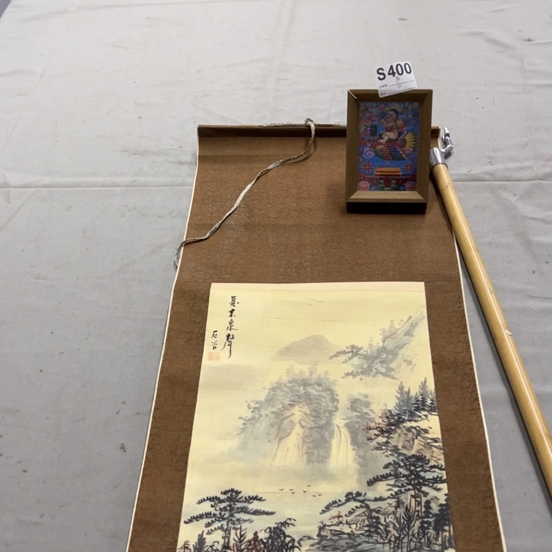 国画庐**房手绘临摹山水挂轴