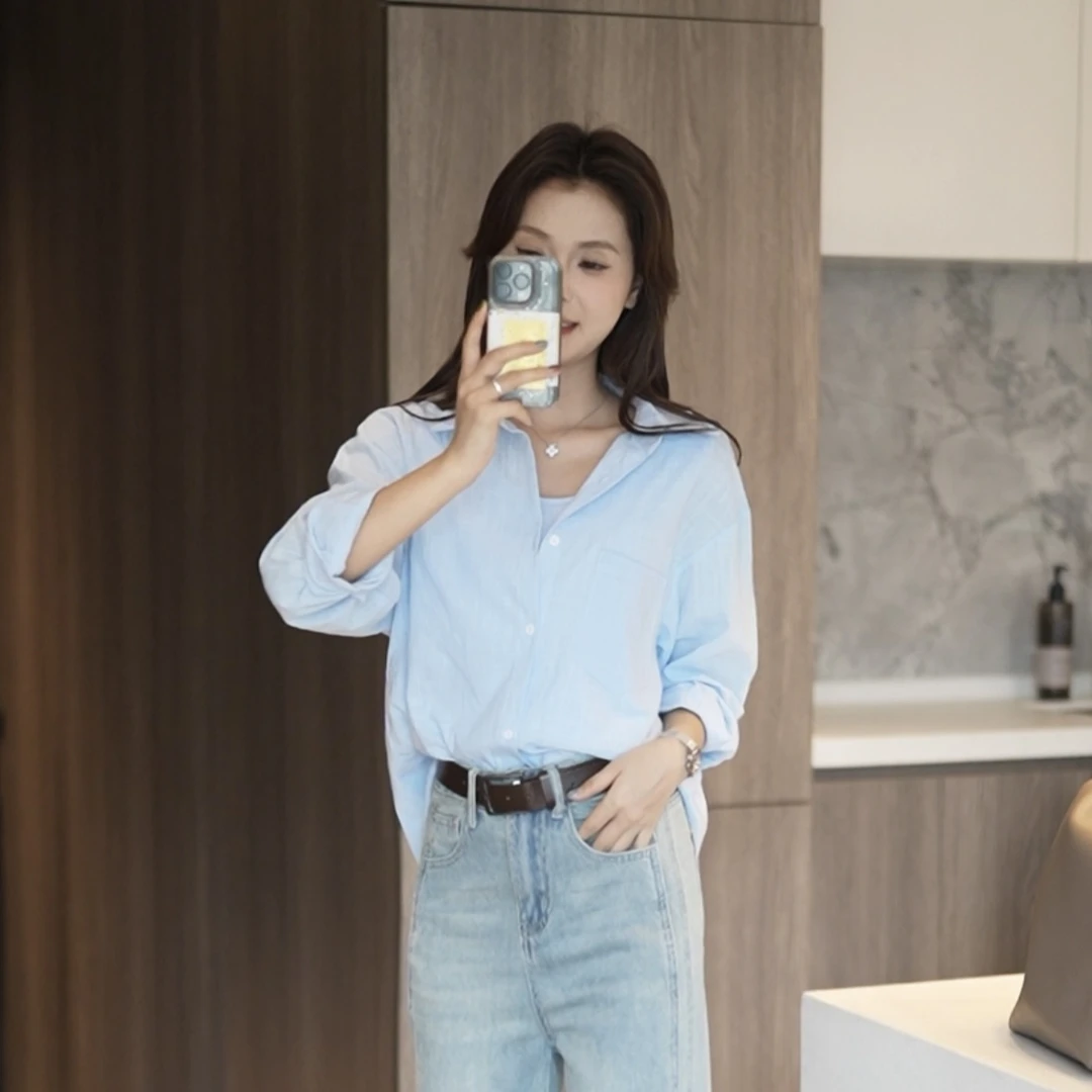 2025春季新款假两件衬衫气质时尚衬衣宽松遮肉欧若风显瘦慵懒上衣