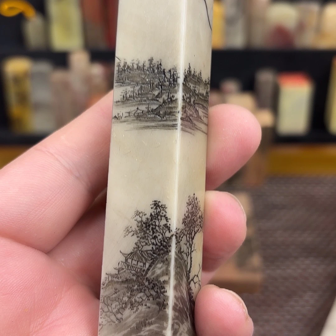 竹***猫昌化石印石众磊文化竹月刻绘