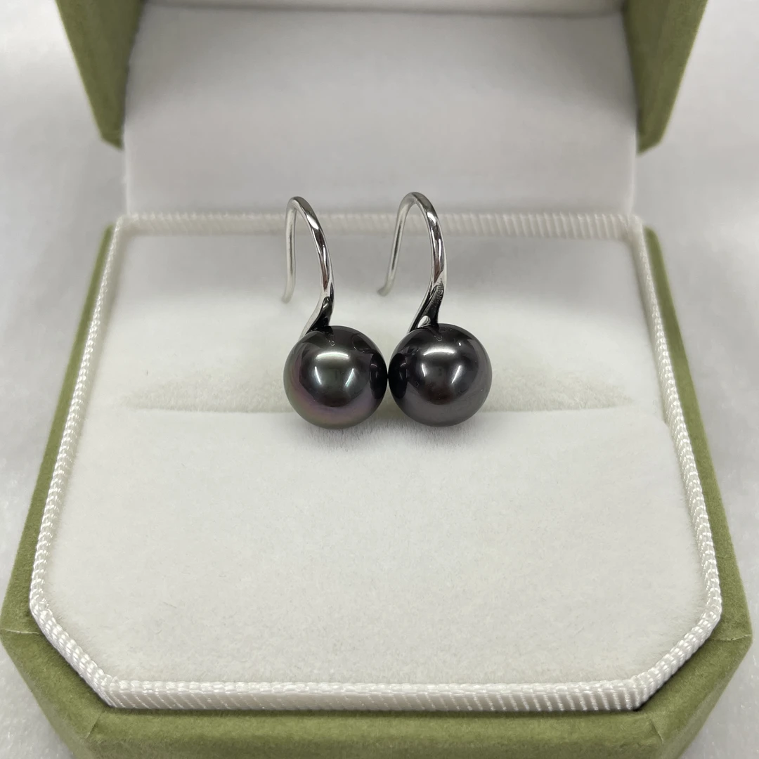 大溪地高跟鞋款8-9mm海水珍珠耳环正圆极光极微瑕时尚经典百搭